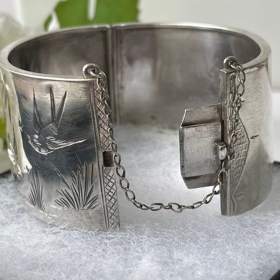 Victorian Aesthetic Engraved Silver Wide Cuff Bra… - image 7