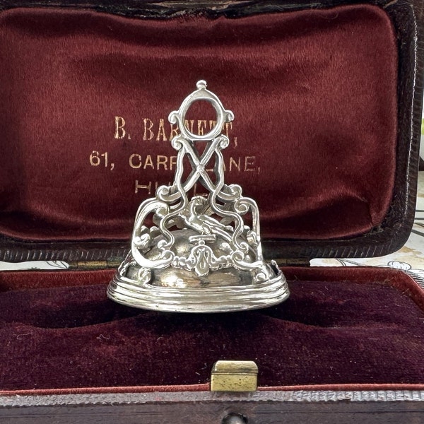 Rare Georgian Silver "Slag" Glass Seal Fob Pendant. Antique Sterling Silver English Brown Art Glass Fob. Heraldic Eagle Large Fob Pendant