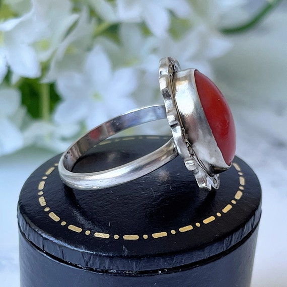 Art Deco Sterling Silver Natural Coral Ring. 1920… - image 3