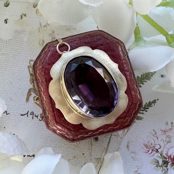 Vintage 9ct Gold 19.50ct Amethyst Solitaire Penda… - image 2