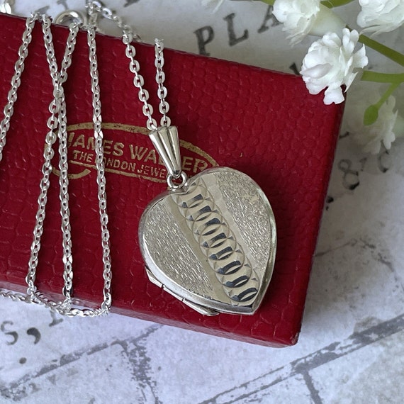 Vintage Sterling Silver Guilloche Engraved Heart … - image 1