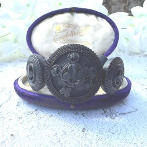 Antique Victorian Irish Bog Oak Shamrock Bracelet - Mourning Jewelry