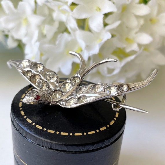 Antique French Paste Silver Swallow Brooch. -  UK