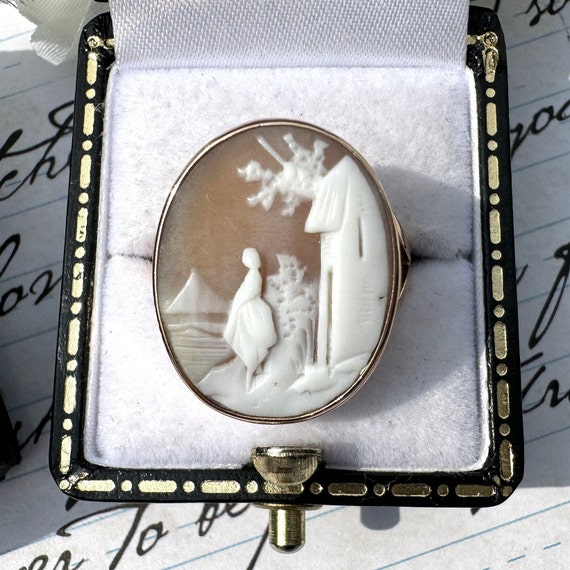 Antique Victorian 15ct Gold Carved Scenic Cameo R… - image 10