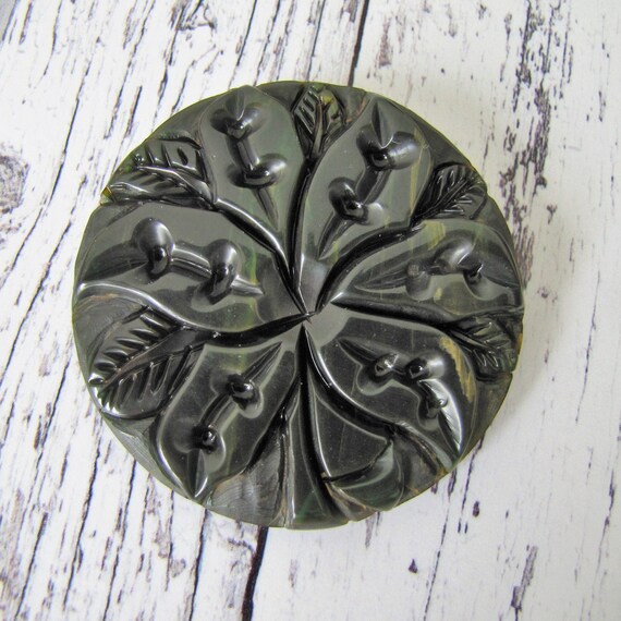 Huge 1930s Deep Carved Bakelite Flower Brooch. Vi… - image 1