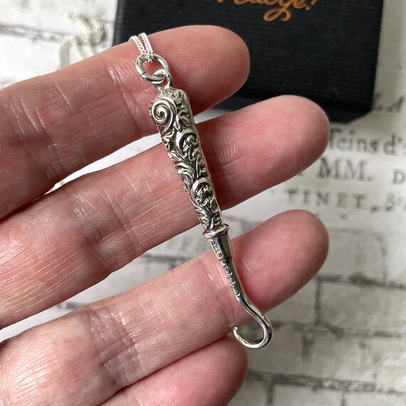 Victorian Sterling Silver Button Hook Pendant: An… - image 6