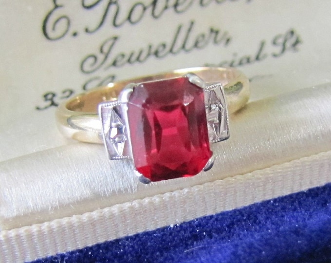 1920s Art Deco Paste Ruby Ring. Antique 9ct Gold Etsy