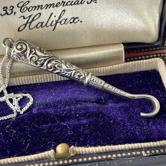 Victorian Sterling Silver Button Hook Pendant: An… - image 3