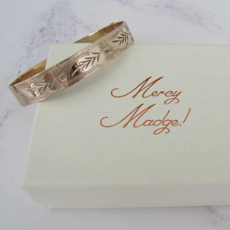 Antique 9ct Gold Engraved Bangle Edwardian Rolled Gold Bracelet Gold Filled Hinged Bracelet. Art Nouveau Engraved Ferns Bangle