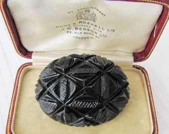 Antique Victorian Carved Whitby Jet Pineapple Brooch