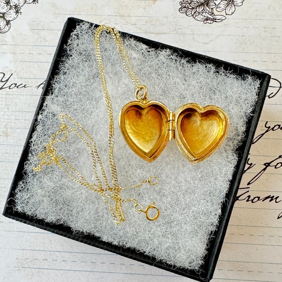 Antique Art Nouveau 9ct Gold Love Heart Locket Ne… - image 6