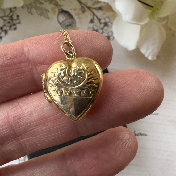 Antique Art Nouveau 9ct Gold Love Heart Locket Ne… - image 8