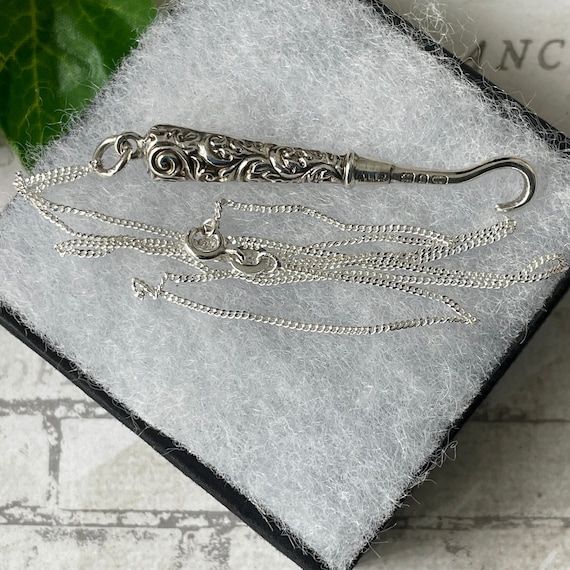 Victorian Sterling Silver Button Hook Pendant: An… - image 8