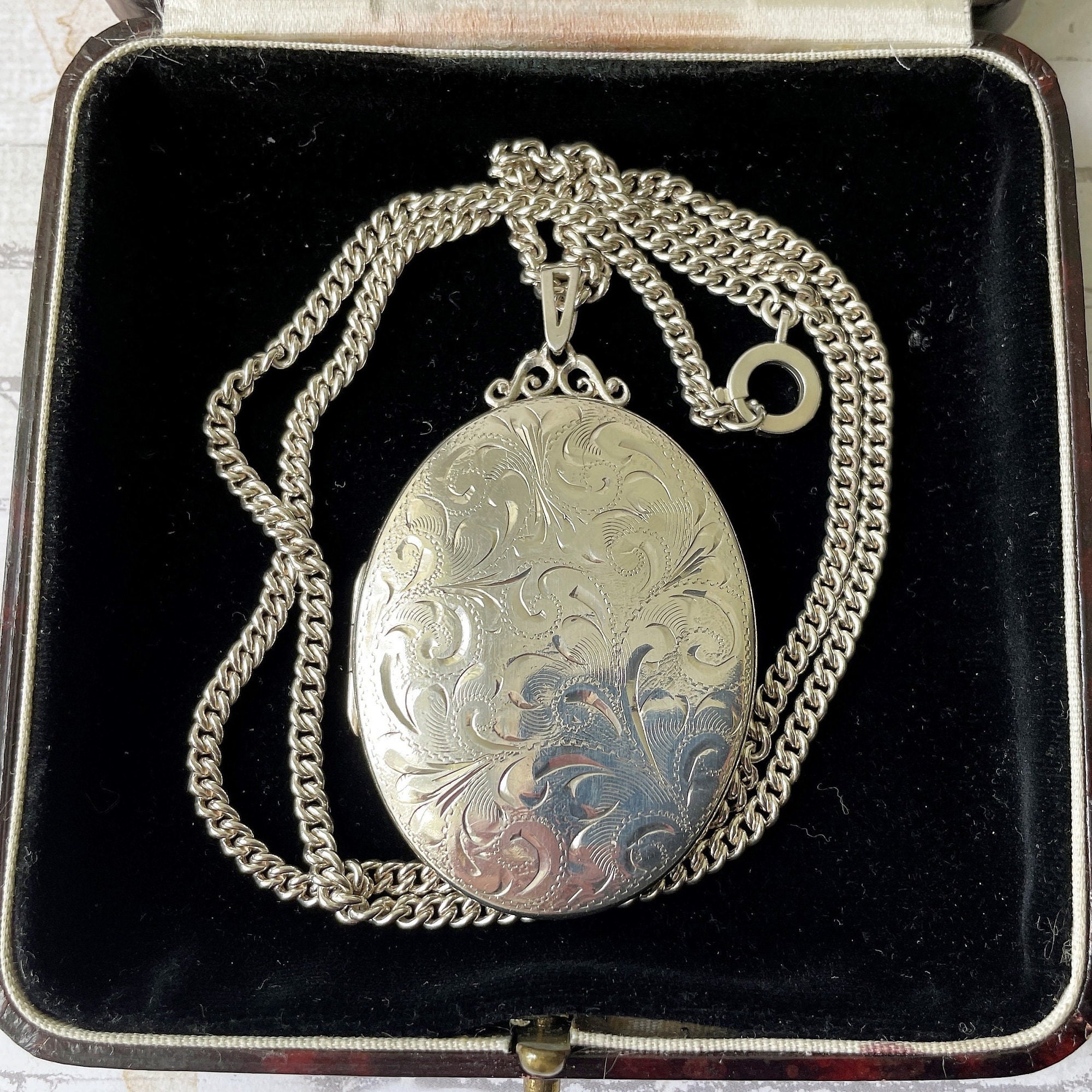 Vintage Sterling Silver Huge Statement Oval Locket Pendant 