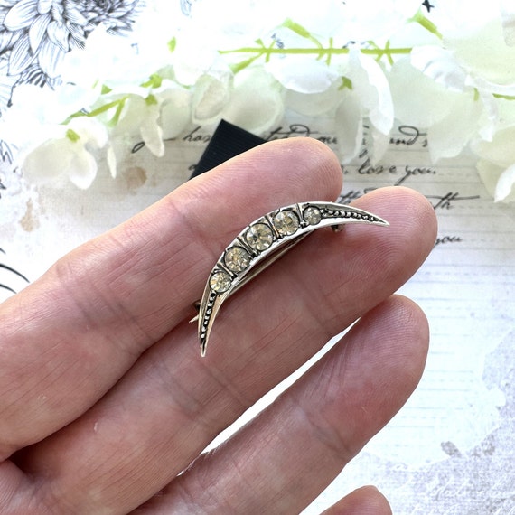 Antique 935 Silver Paste Diamond Crescent Moon Br… - image 7