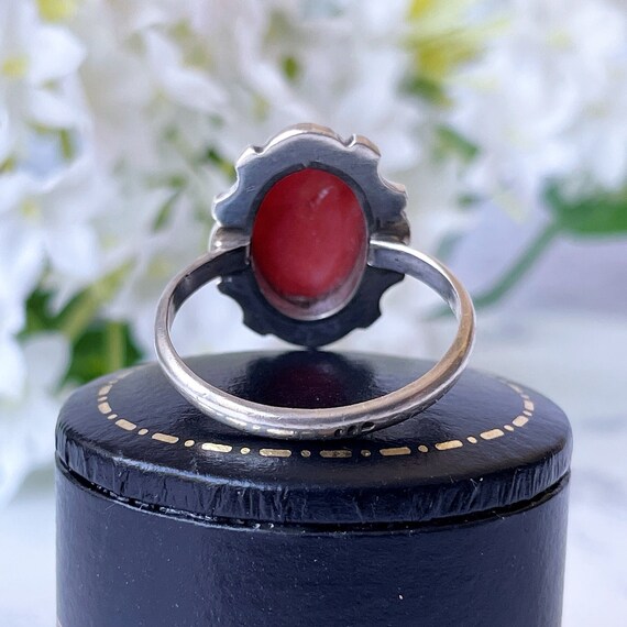 Art Deco Sterling Silver Natural Coral Ring. 1920… - image 5