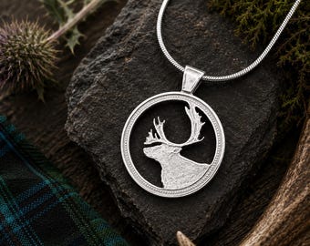 Vintage Sterling Silver Stag Necklace, Mid Century Deer Pendant on Silver Chain