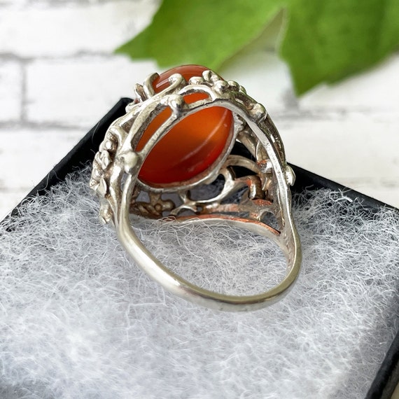 Antique Arts & Crafts Silver Carnelian Floral Rin… - image 6
