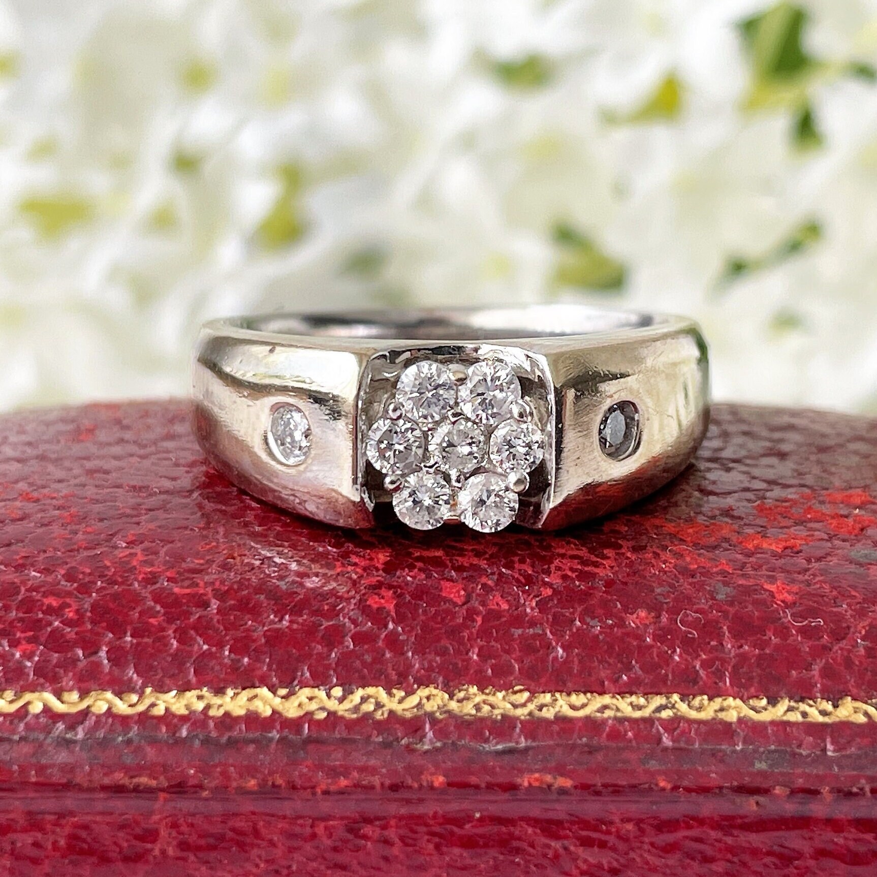 Mens Vintage 14ct White Gold 0.54ct Diamond Cluster Daisy