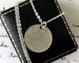 Victorian Silver Doxology & Prayer Pendant Necklace. Antique Sterling Silver Lord's Prayer and Hymn Chant Minimalist Charm/Pendant On Chain.