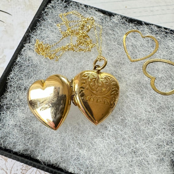 Antique Art Nouveau 9ct Gold Love Heart Locket Ne… - image 5