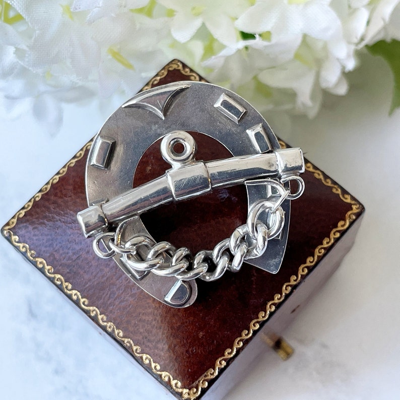 Victorian Sterling Silver Horseshoe & Bridle Bit Brooch. Antique Lucky Horseshoe Lapel/Stock/Cravat Pin. Antique Equestrian/Horse Jewelry image 2