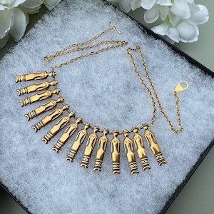 Rare Articulated Finnish Doll Bronze Modernist Necklace. Nukkekääty Necklace by Designer Kirsti Ilvessalo for Kalevala Koru, Made In Finland