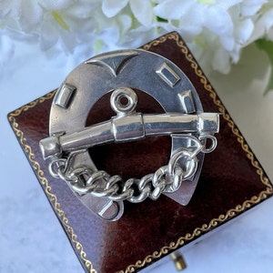 Victorian Sterling Silver Horseshoe & Bridle Bit Brooch. Antique Lucky Horseshoe Lapel/Stock/Cravat Pin. Antique Equestrian/Horse Jewelry image 1