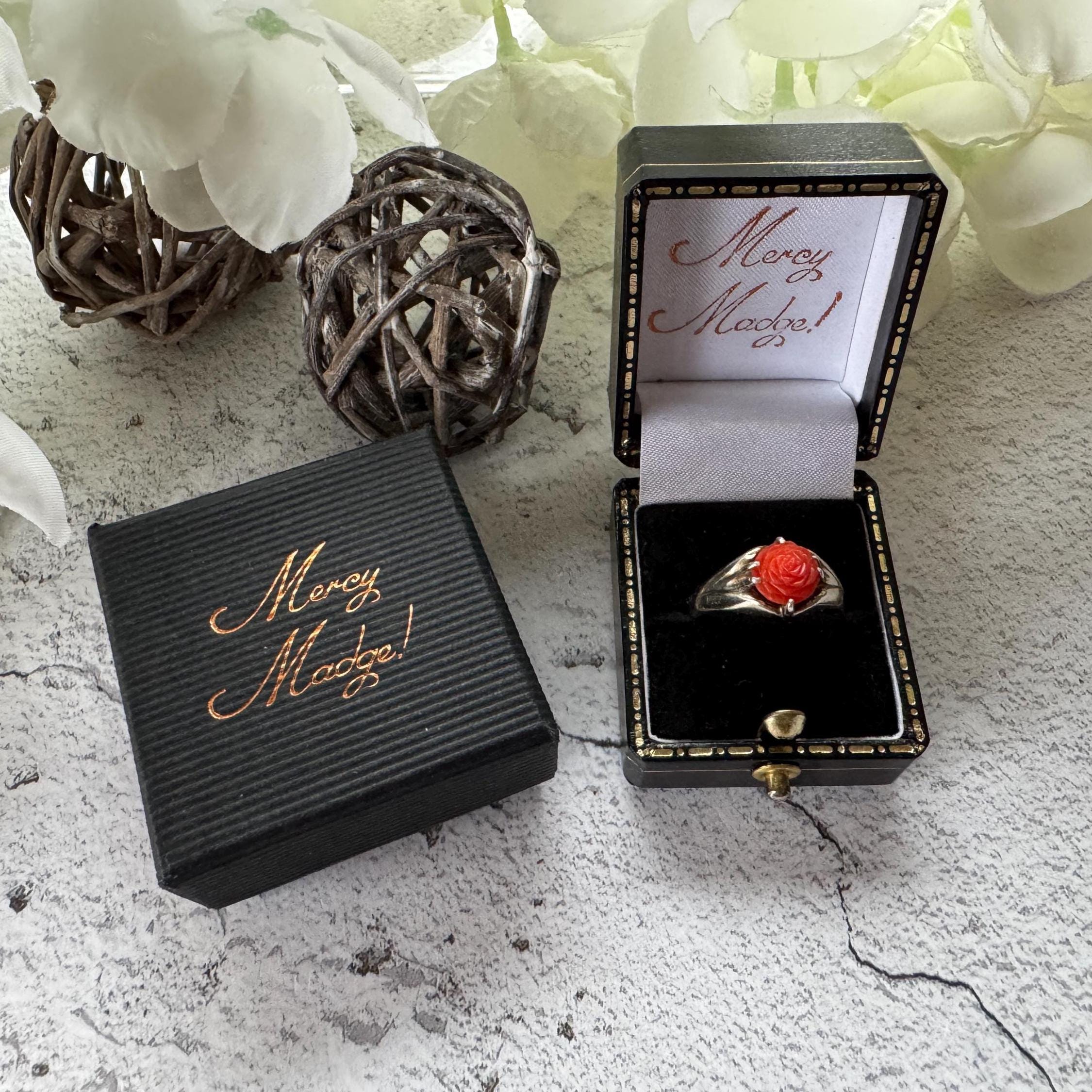 Bague Ancienne En Corail Rose Sculpté En Forme De Fleur - Taille 52, Plaqué Or Rose - Style Art Déco