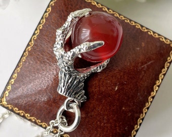 Vintage Sterling Silber & Karneol Auerhahn / Adlerkralle Anhänger