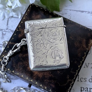 Antique Victorian Engraved Silver Vesta Case Pendant, Chester 1899. Silver Chatelaine/Watch Chain Fob Pendant Locket For Keepsakes/Mementos