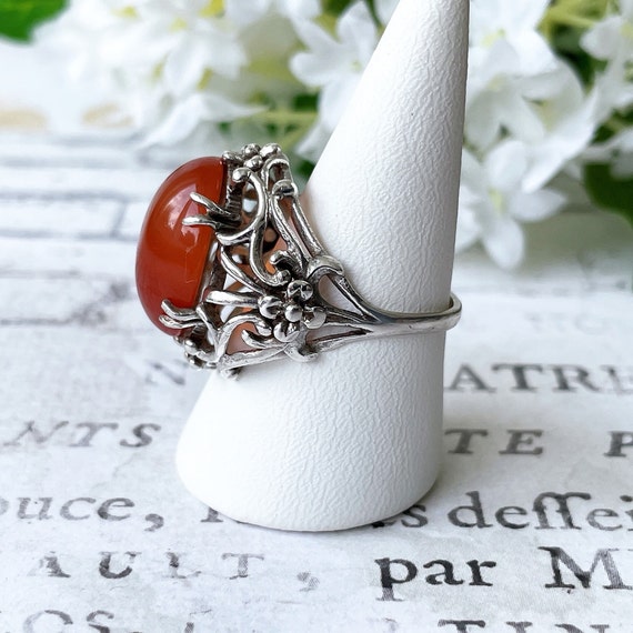 Antique Arts & Crafts Silver Carnelian Floral Rin… - image 8