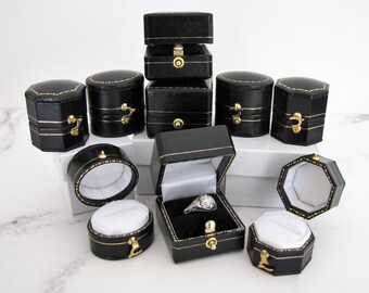 Luxury Black Leatherette Leather Like with Red Stitch Ring Box Box USA Seller