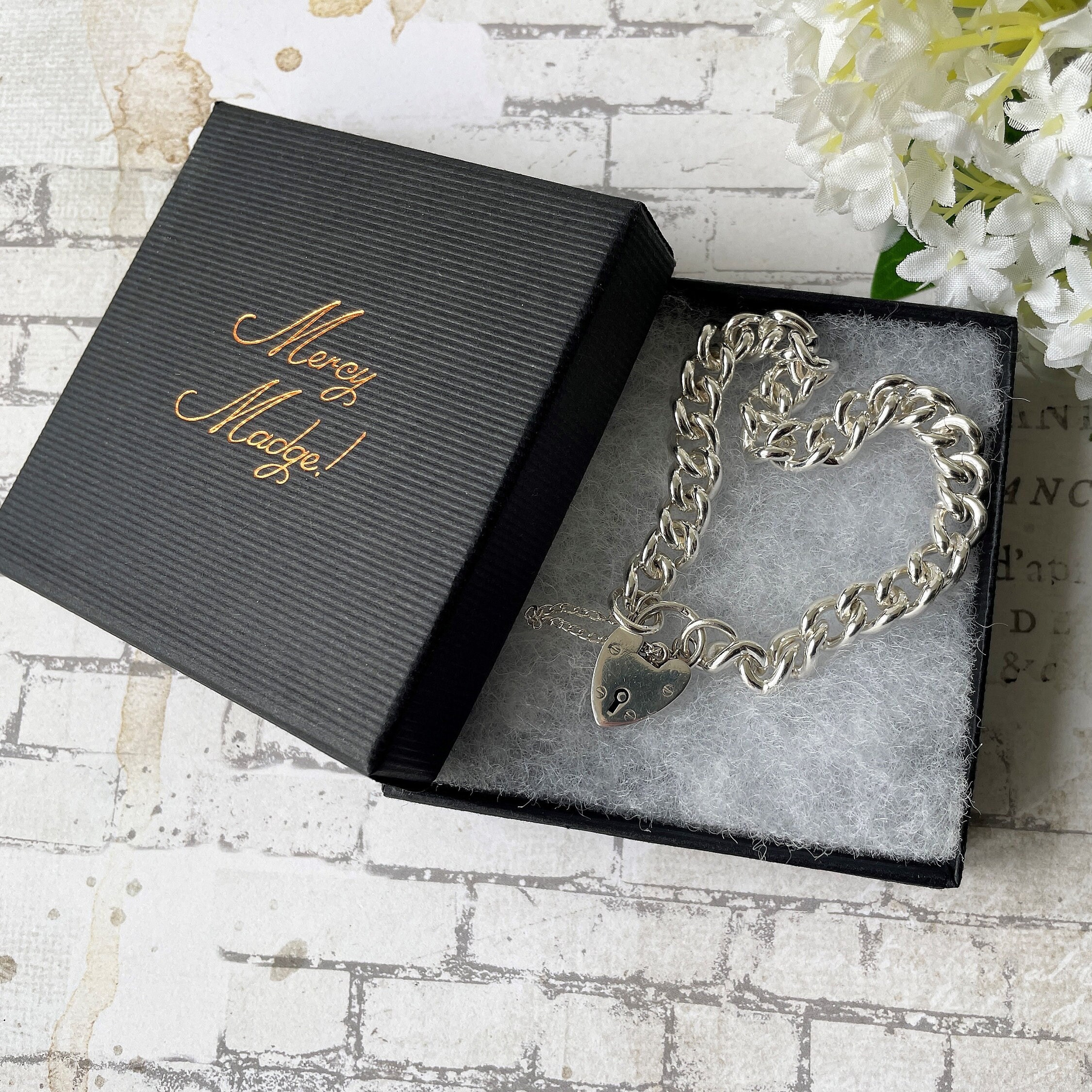 Vintage 1964 Sterling Silver Heart Padlock Heavy Curb Vintage 1964 Sterling Silver Heart Padlock Heavy Curb
