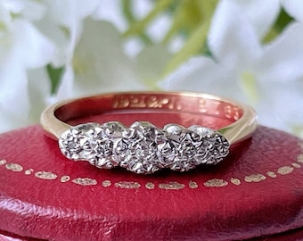Antique 18ct Gold Star Set Diamond Ring. Edwardian/Art Deco 5-Stone Diamond Ring. 18ct Gold & Platinum Antique Engagement Ring