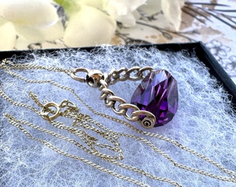 Victorian 9ct Gold Amethyst Glass Spinner Fob Pendant. Antique 3-Sided Gold Spinner Pendant With Optional Chain. Dainty Gold Charm Pendant