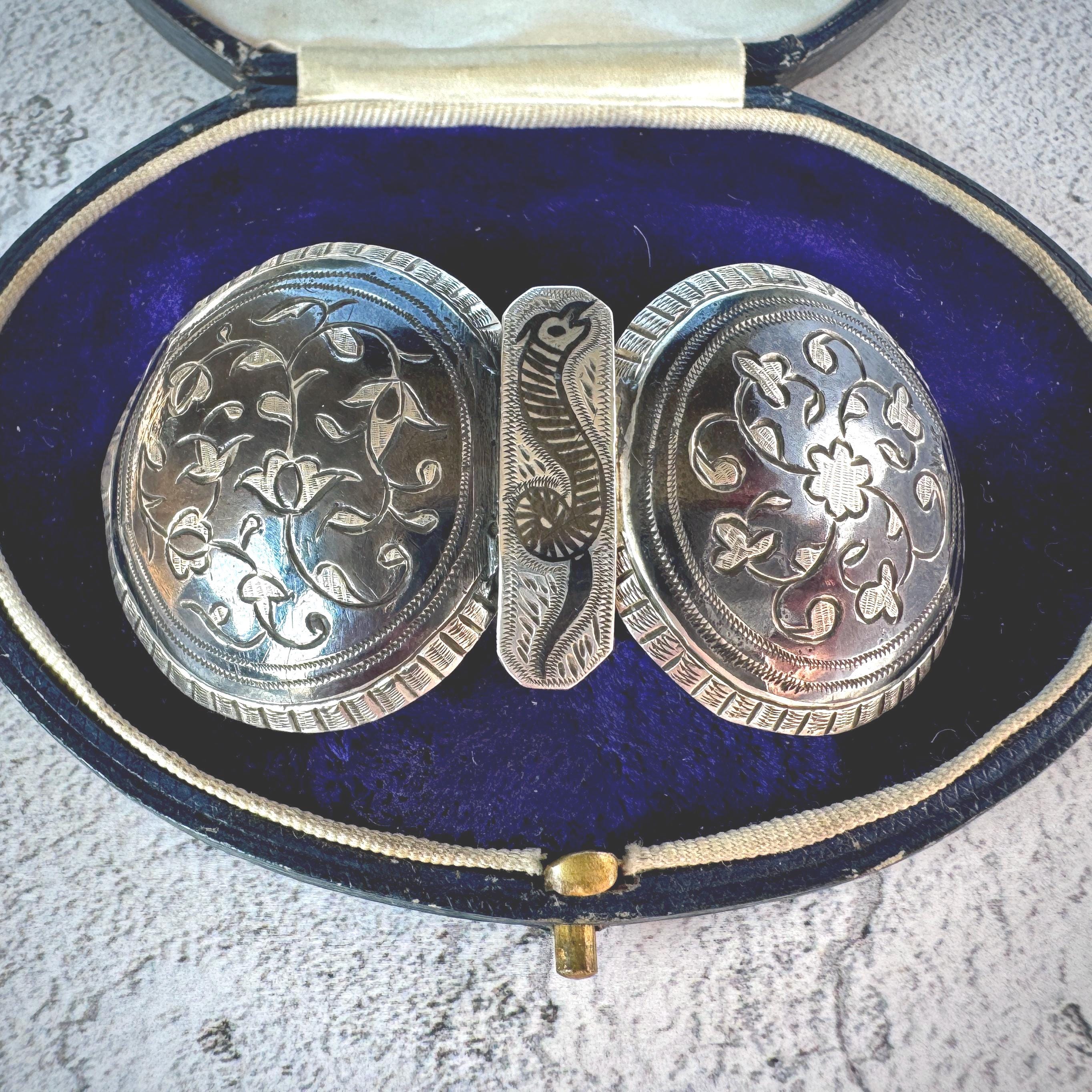 Rare Antique Imperial Russian Niello Silver Zoomorphic Belt Buckle