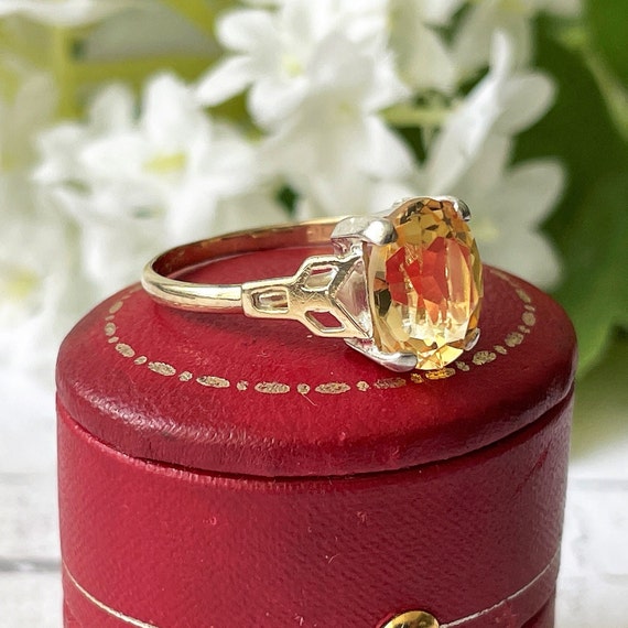 Antique Art Deco 9ct Gold Scottish Citrine Solita… - image 1