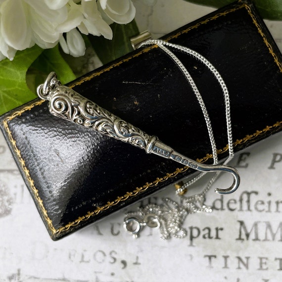 Victorian Sterling Silver Button Hook Pendant: An… - image 1