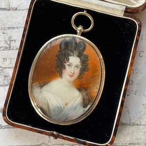 Antique Georgian 18ct Gold Large Portrait Miniature Locket Pendant With Hairwork