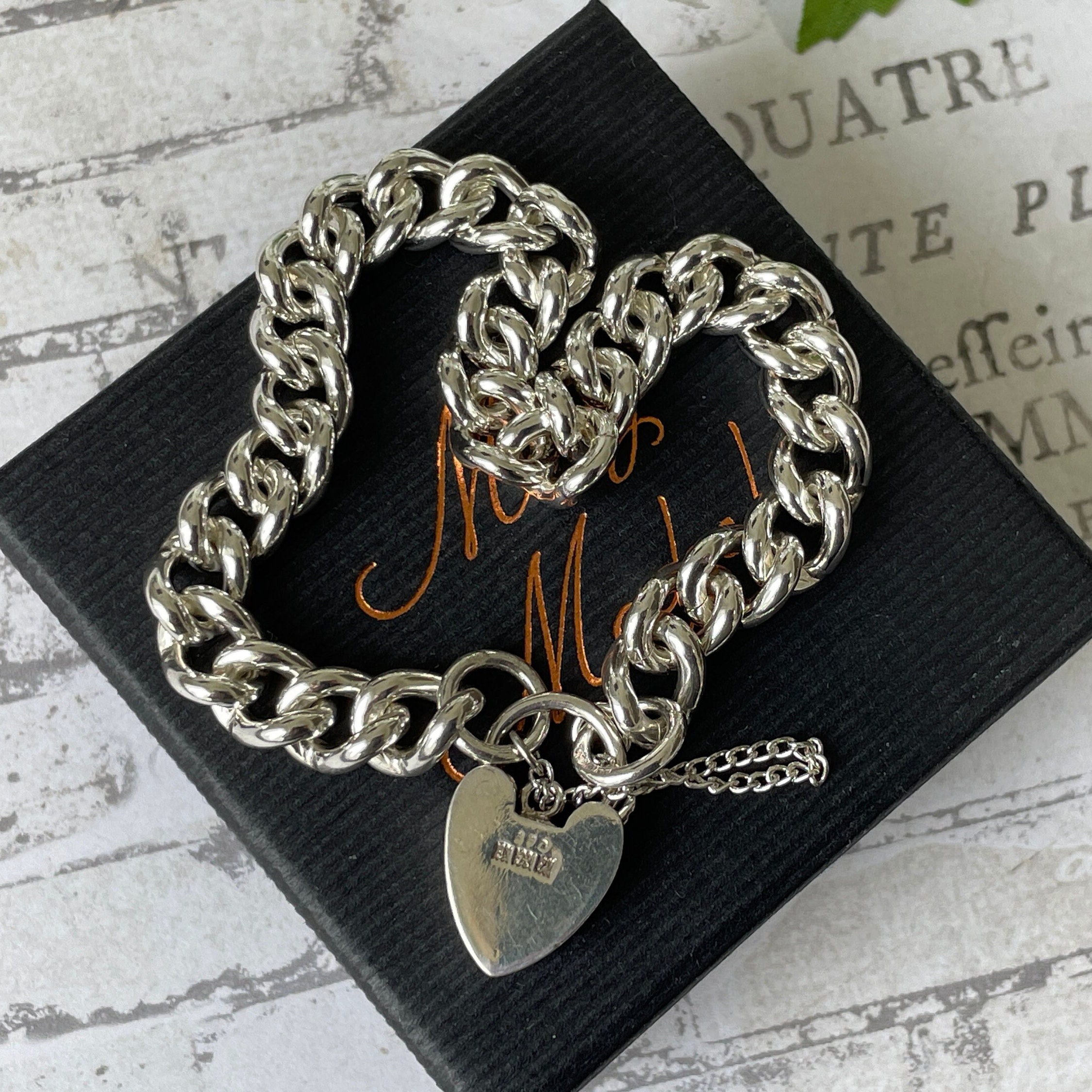 Vintage 1964 Sterling Silver Heart Padlock Heavy Curb Vintage 1964 Sterling Silver Heart Padlock Heavy Curb