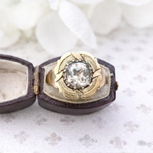 Georgian 15ct Gold Black Dot Paste Diamond Rosette Ring: Size 6.5