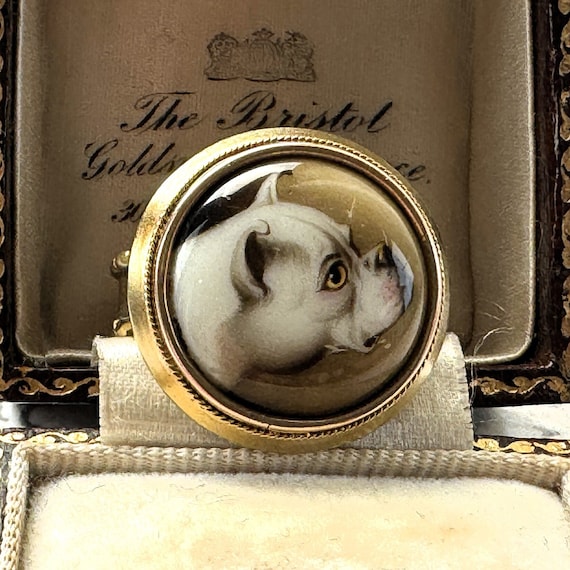 Victorian 18ct Gold English Bulldog Portrait Mini… - image 1