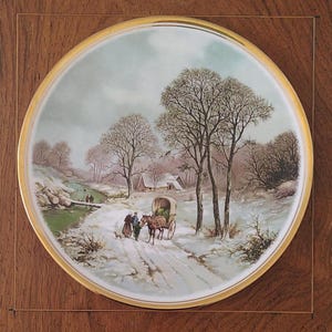 Fine China Decorative Plate Retro Cottagecore Grannycore Vintage Wall Decoration Decor Rural Snow Scene