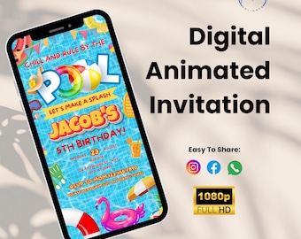 Animated Pool Party Birthday Invitation – Kids Summer Video Invite (MP4 Digital Download)