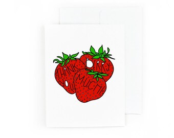 Thank You Berry Much Greeting Card - Thank You Very Much Greeting Card - Thank You Card - Funny Card - Punny Card - Strawberry Card