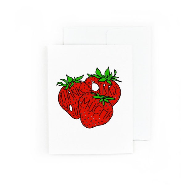 Thank You Berry Much Greeting Card - Thank You Very Much Greeting Card - Thank You Card - Funny Card - Punny Card - Strawberry Card