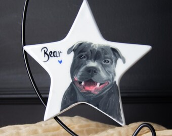 Hand Painted Pet Portrait Ceramic Star: Custom Animal Keepsake