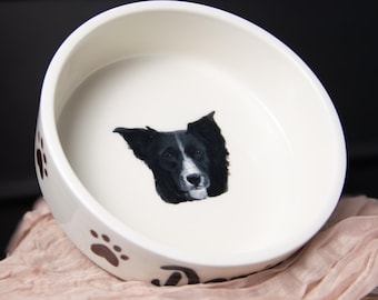 Hand painted ceramic pet bowl: Custom portrait pet bowl for Dog. Cat or other pet | personalised keepsake dish