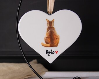 Hand Painted Pet Back Portrait Back Ceramic Hanging Heart Plaque Small